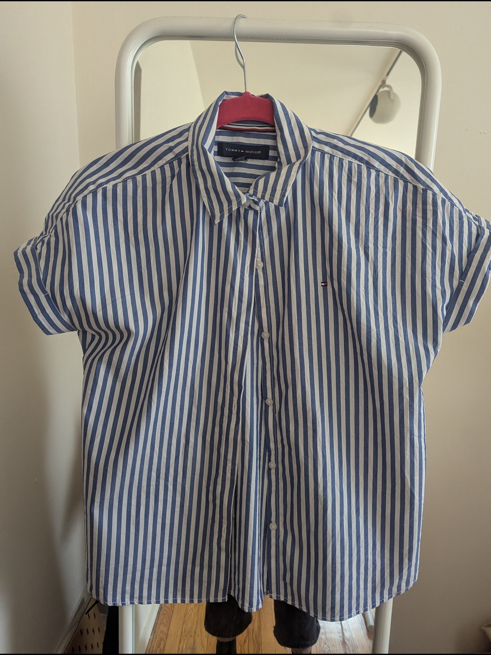 Tommy Hilfiger Blue & White Vertical Stripe Short-Sleeve Button-Down Size XS